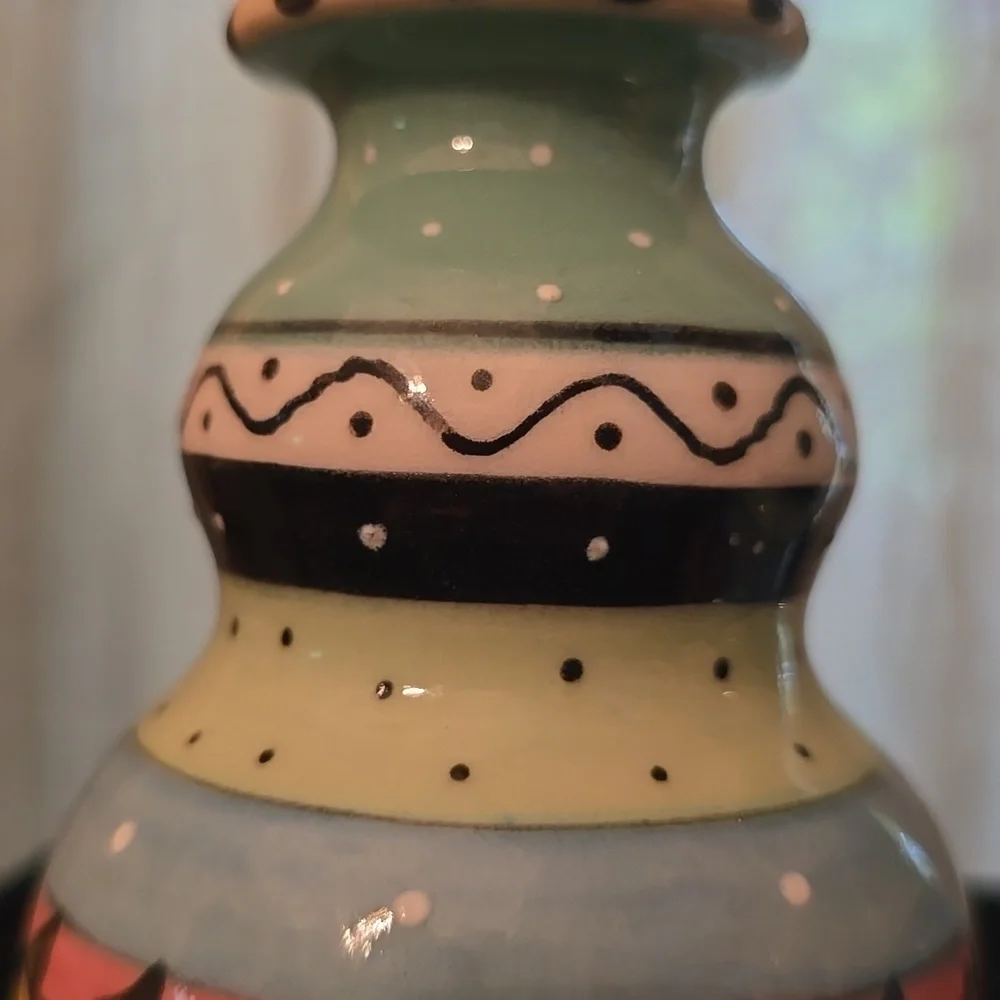 KMM Art Pottery Colorful Taper‎ Candlestick Holders Signed Whimsical